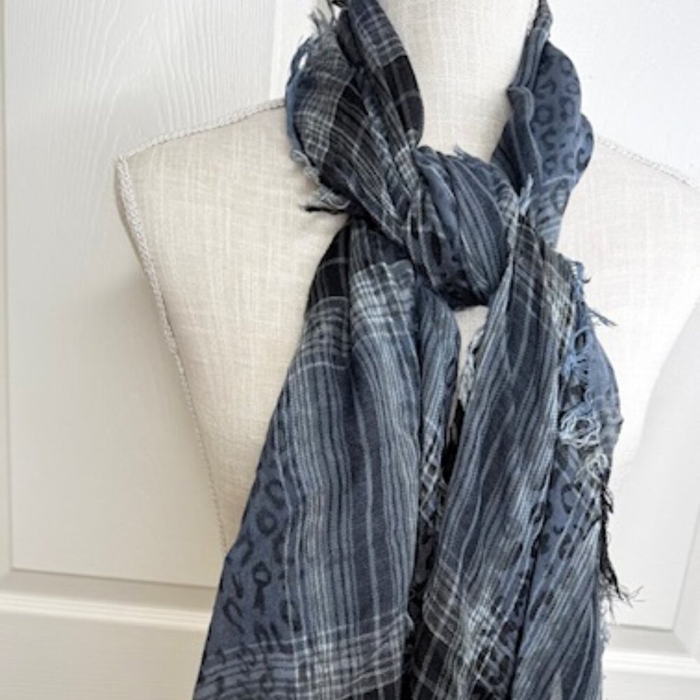 Large Rectangular Cobalt Blue Woven Scarf with Fringed Edges